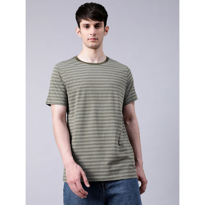 Matinique Olive Night Striped Round Neck T Shirt (S)